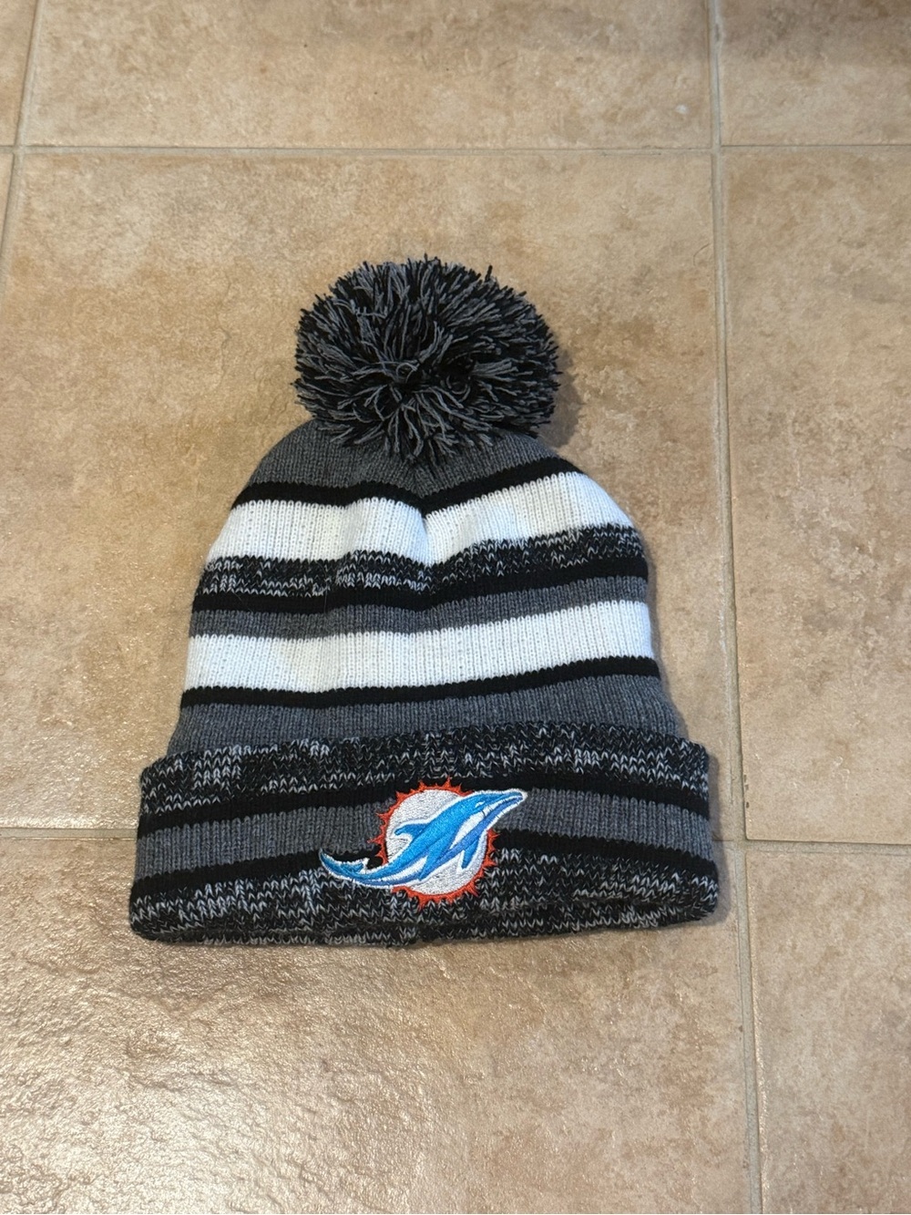 Miami Dolphins Knit Pom Beanie Hat - Gray, Black, White